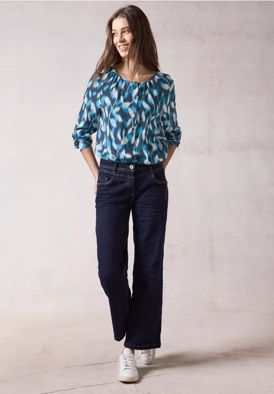 Bedruckte Langarm Bluse mit Knopfleiste