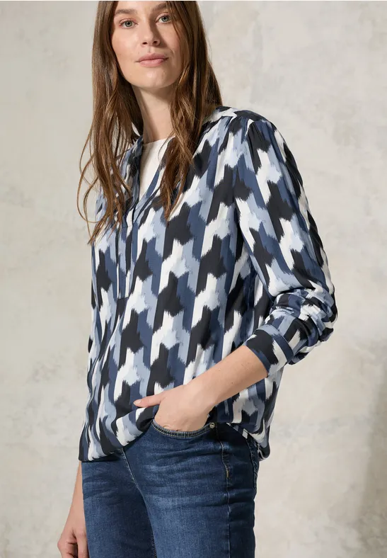 Bedruckte Langarm Bluse mit Knopfleiste