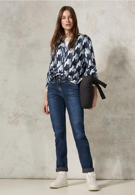 Bedruckte Langarm Bluse mit Knopfleiste