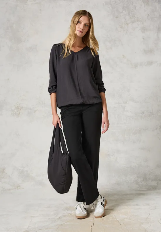 Damen Langarm V-Ausschnitt Bluse