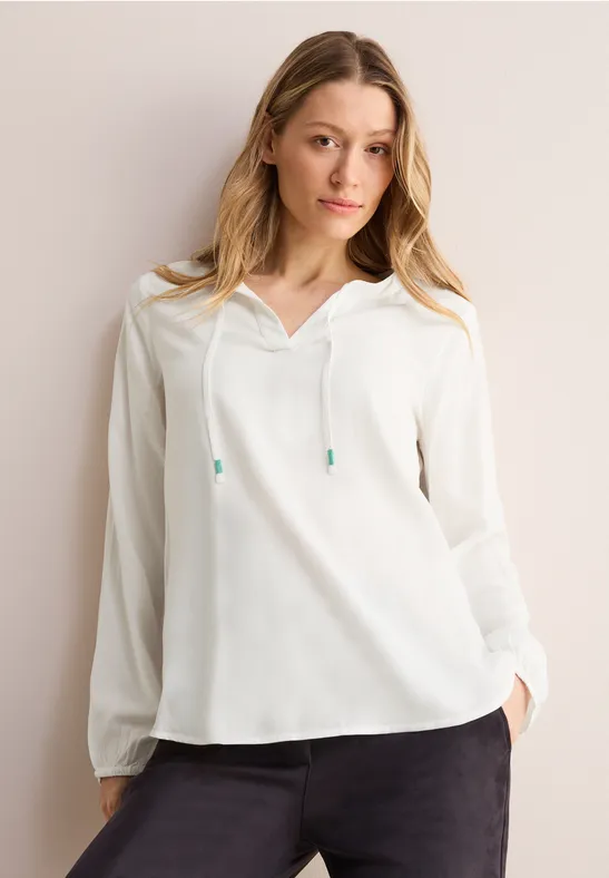 Damen Langarm Bluse mit Bindeband