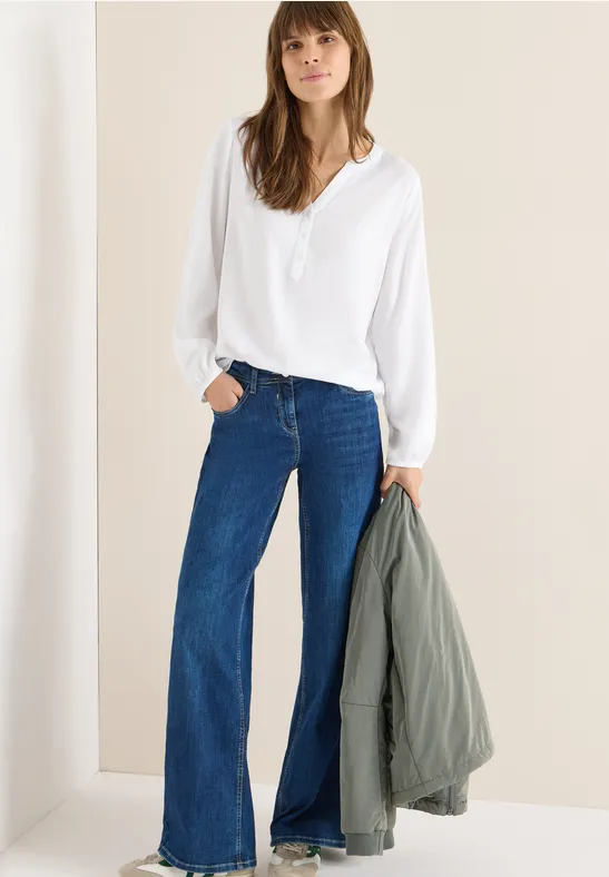 Damen Langarm Bluse mit Bindeband