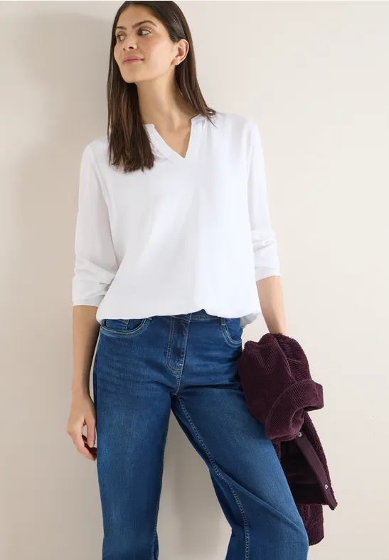 Damen Langarm Bluse mit Bindeband