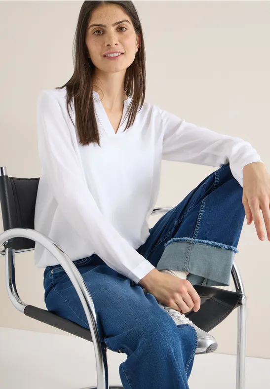 Damen Langarm Bluse mit Bindeband