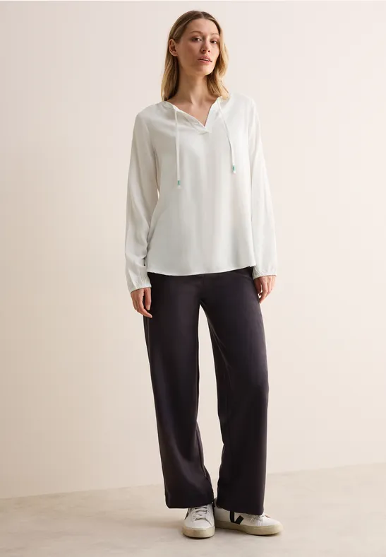 Damen Langarm Bluse mit Bindeband