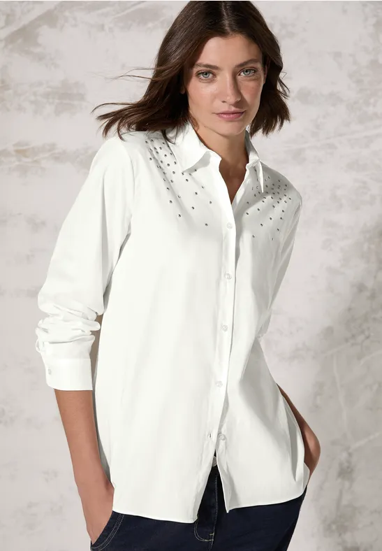 Bluse mit Knopfleiste und Glitzerdetails