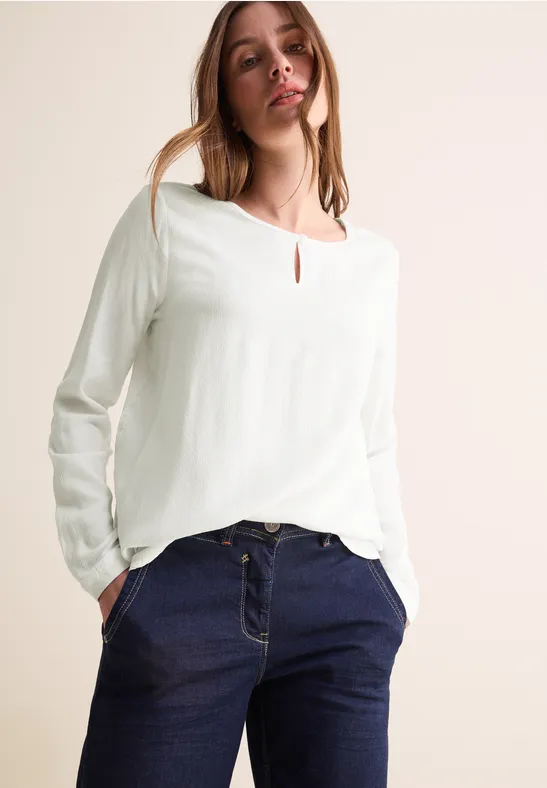 Damen Langarm Bluse mit Schlüssellochausschnitt