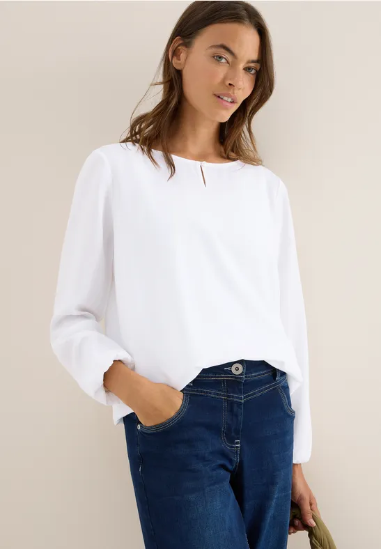 Damen Langarm Bluse mit Schlüssellochausschnitt