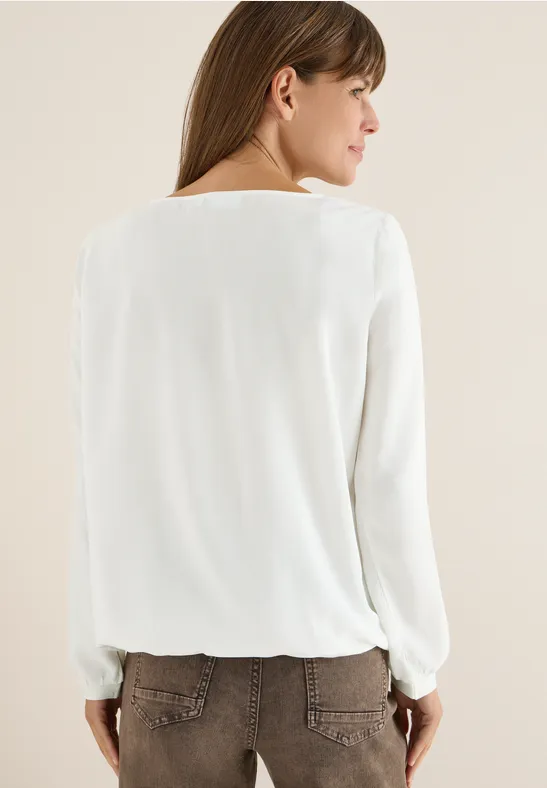 Damen Langarm Bluse mit Schlüssellochausschnitt
