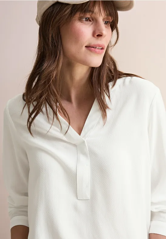 Damen Langarm Bluse mit Schlüssellochausschnitt