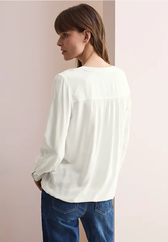 Damen Langarm Bluse mit Schlüssellochausschnitt