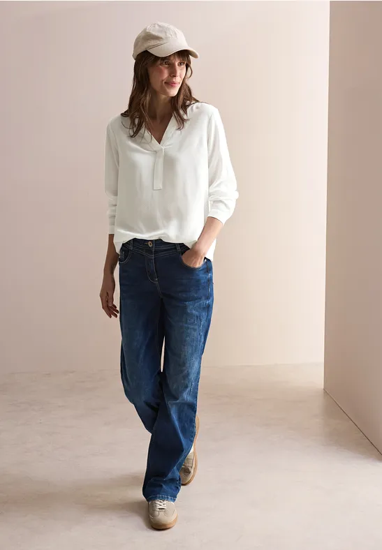 Damen Langarm Bluse mit Schlüssellochausschnitt