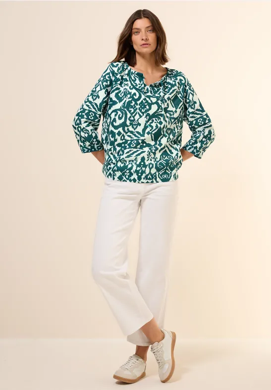 Grün-Weiße Bluse mit Muster