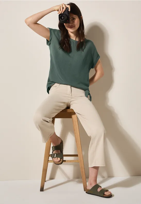 Damen Leinenmix Top mit Knotendetail