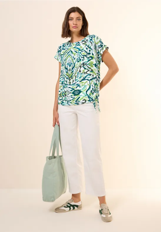 Sommerliches Top mit Grafikdruck und Leinenmischung