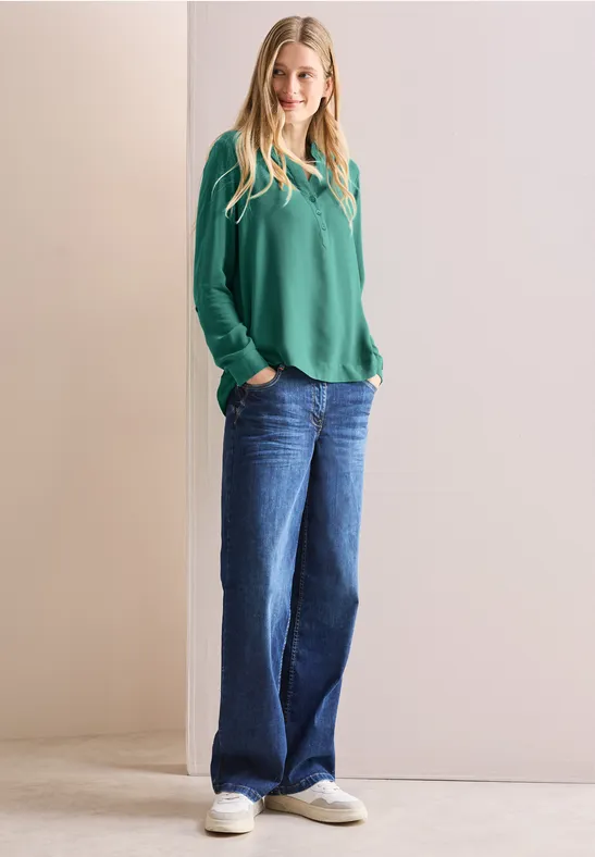 Damen Langarm Knopfleisten Bluse