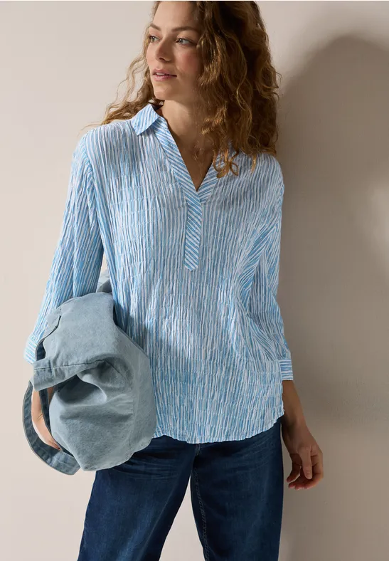 Gestreifte Seersucker Bluse mit Knopfleiste