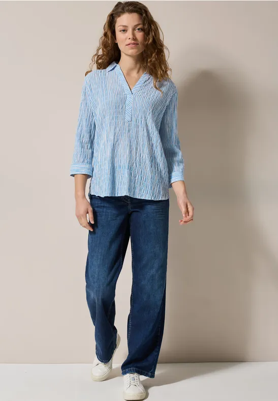 Gestreifte Seersucker Bluse mit Knopfleiste