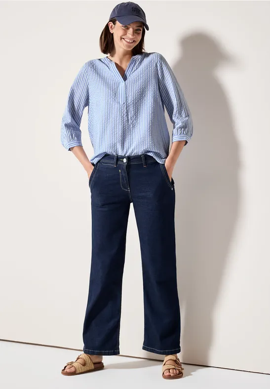 Gestreifte Seersucker Bluse mit Knopfleiste