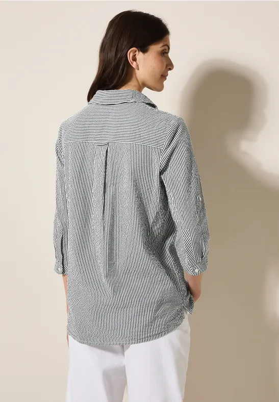 Gestreifte Seersucker Bluse mit Knopfleiste