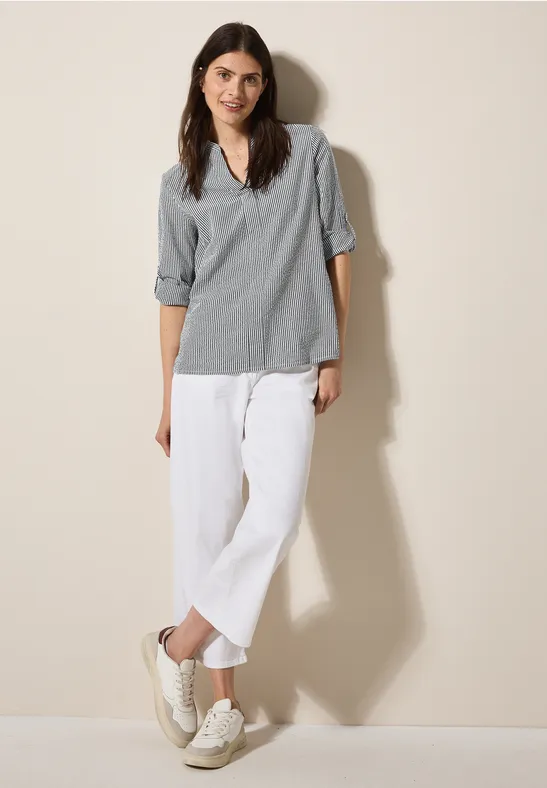 Gestreifte Seersucker Bluse mit Knopfleiste