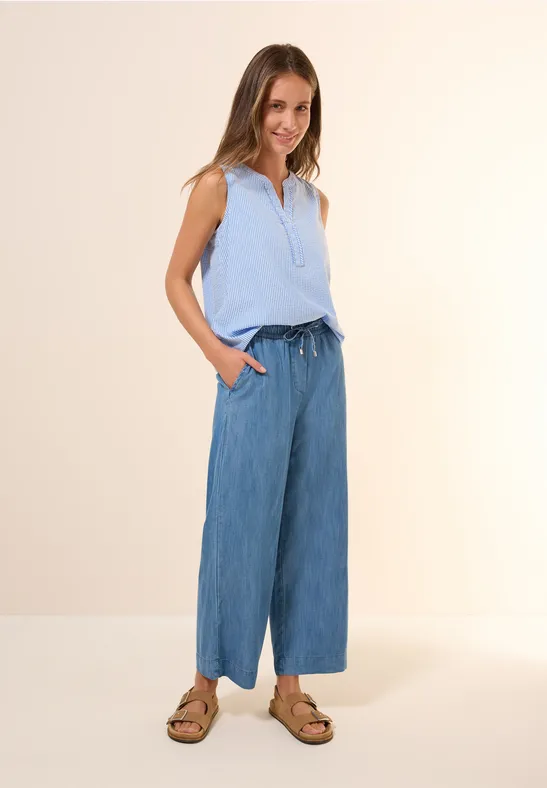 Ärmelloses Damen Seersucker Top mit Y-Ausschnitt
