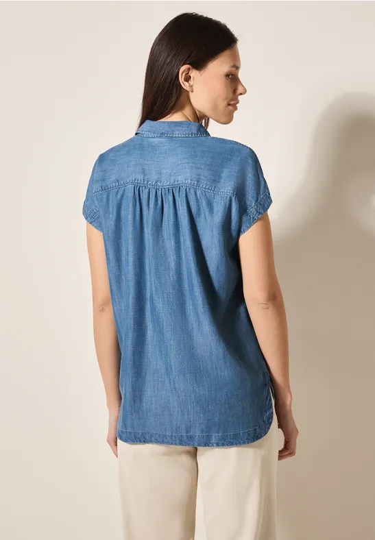 Jeansbluse aus Lyocell mit Kurzen Ärmeln