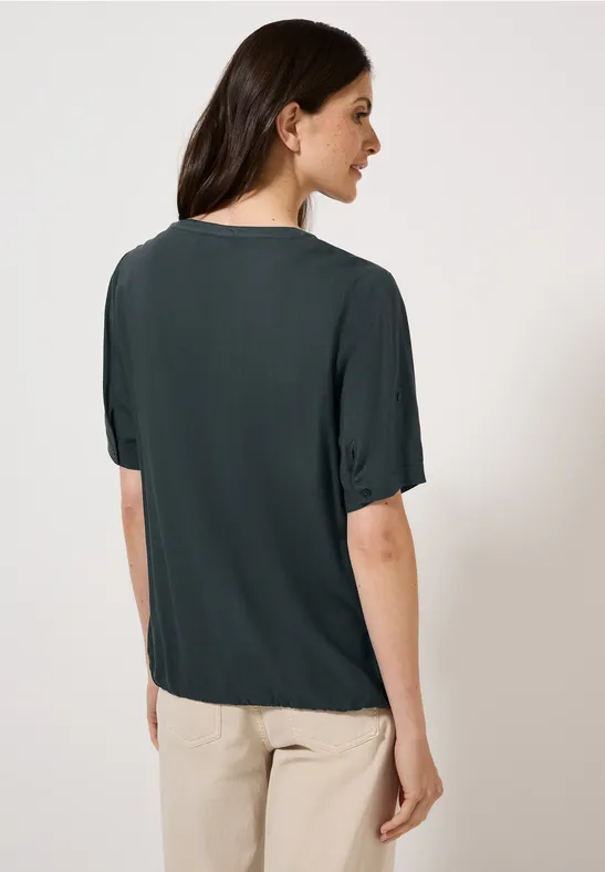 Damen Bluse mit geschlitztem Rundhalsausschnitt