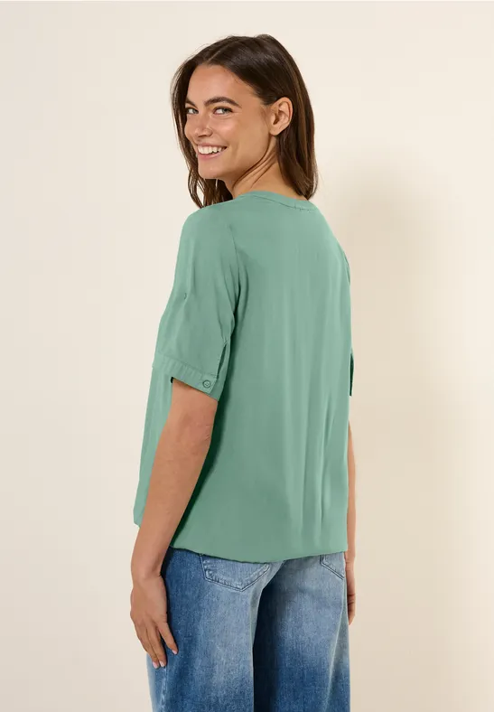 Damen Bluse mit geschlitztem Rundhalsausschnitt