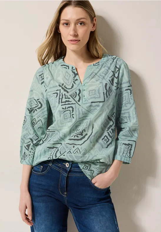Bedruckte Baumwollbluse mit 3/4 Ärmeln