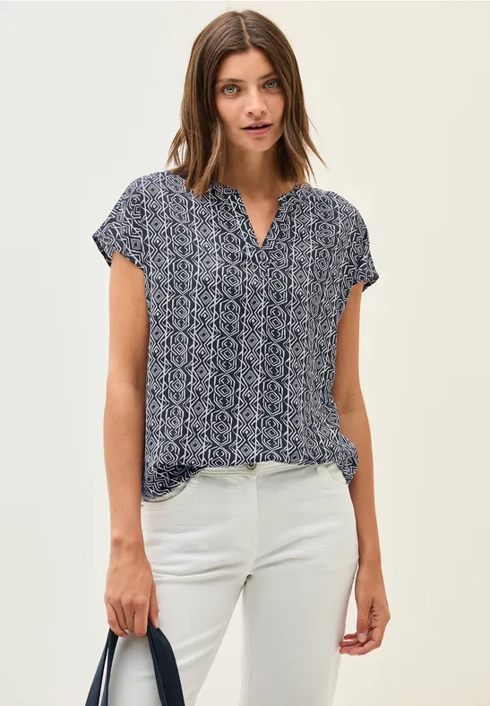 Gemustertes Blusenshirt mit V-Ausschnitt