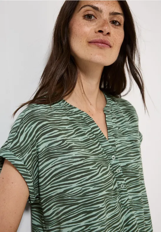 Tunika-Top mit Zebra-Print und Knopfleiste