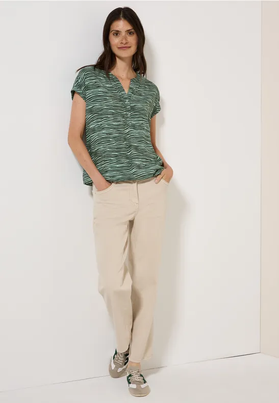 Tunika-Top mit Zebra-Print und Knopfleiste