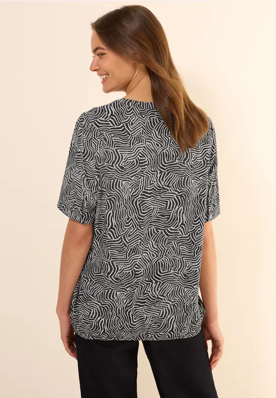 Gemusterte Bluse mit V-Ausschnitt und Kurzarm