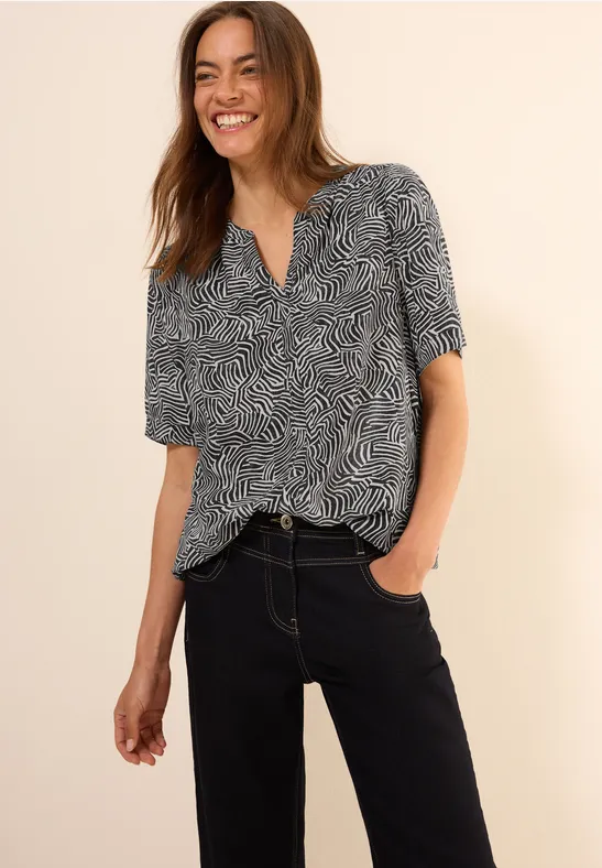 Gemusterte Bluse mit V-Ausschnitt und Kurzarm