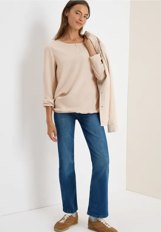 Beige Langarmbluse mit Rundhalsausschnitt