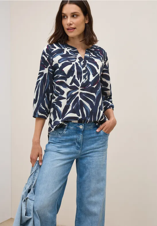 Gemusterte Kurzarm Tunika-Bluse
