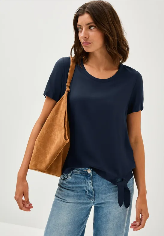 Marineblaues lässiges T-Shirt mit Knoten