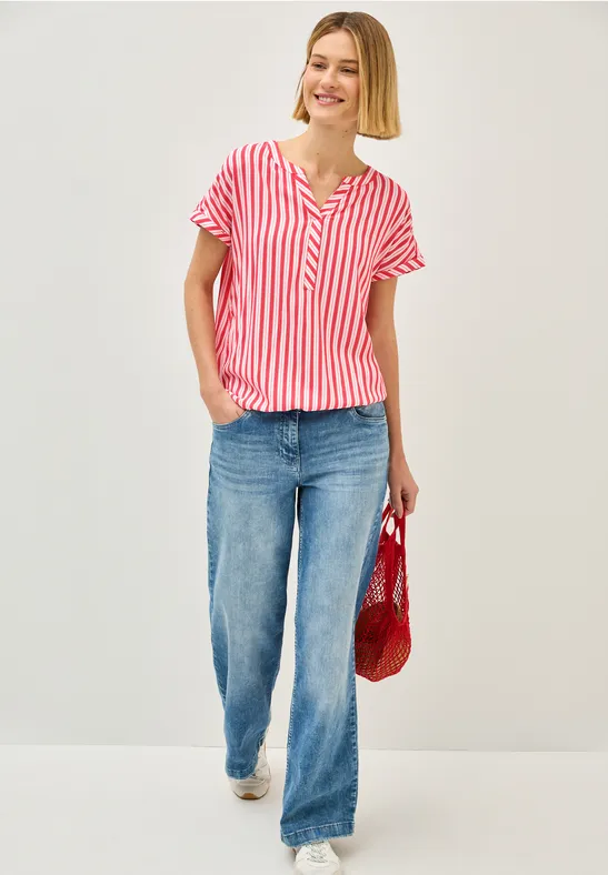 Gestreiftes V-Ausschnitt Blusenshirt