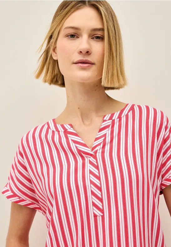 Gestreiftes V-Ausschnitt Blusenshirt