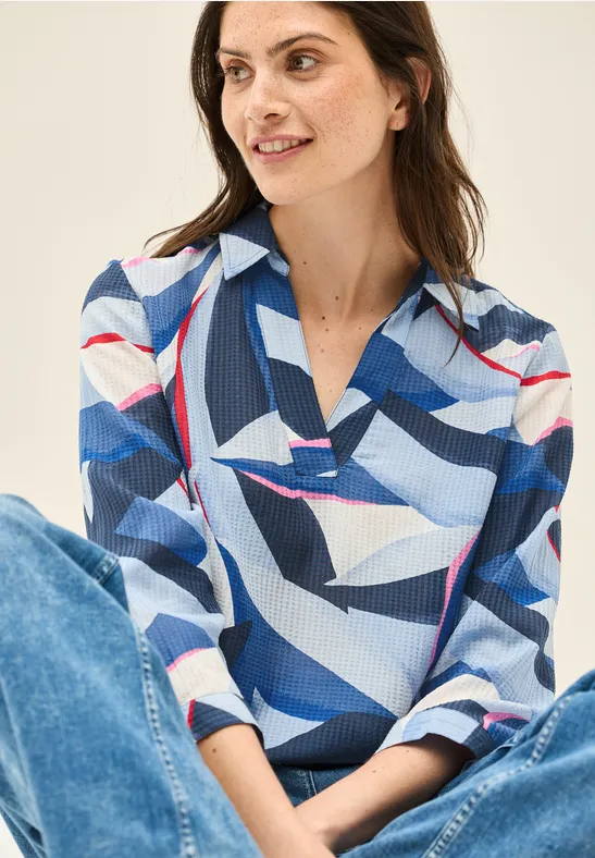 Baumwoll-Longbluse mit abstraktem Print