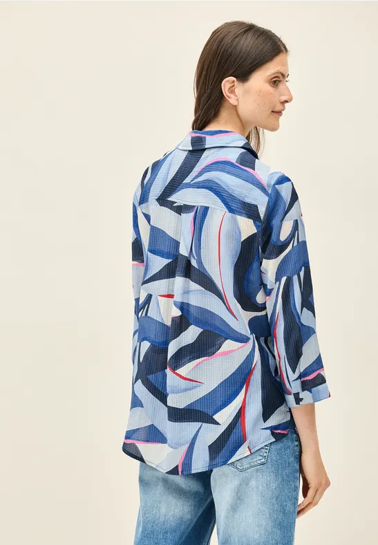 Baumwoll-Longbluse mit abstraktem Print