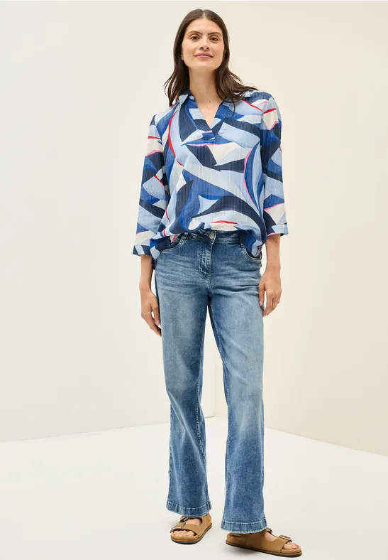 Baumwoll-Longbluse mit abstraktem Print
