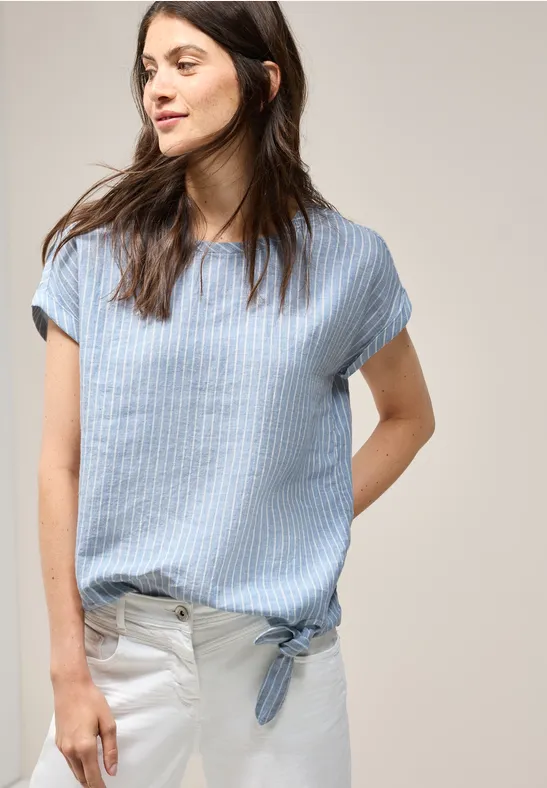 Gestreifte Leinenbluse mit Knotendetail