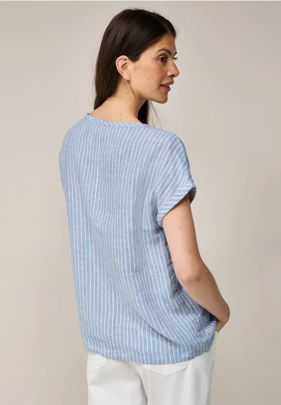 Gestreifte Leinenbluse mit Knotendetail