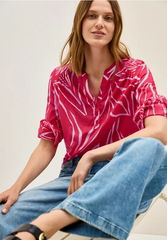 Print-Mix Bluse mit 3/4 Ärmeln