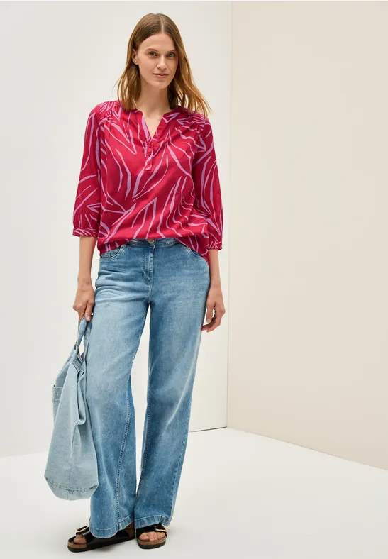 Print-Mix Bluse mit 3/4 Ärmeln