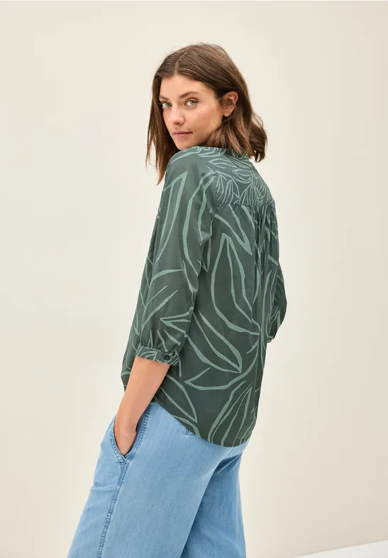 Damen Bluse mit grünem Blättermuster