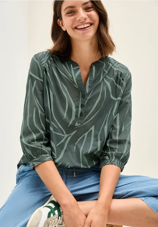 Damen Bluse mit grünem Blättermuster
