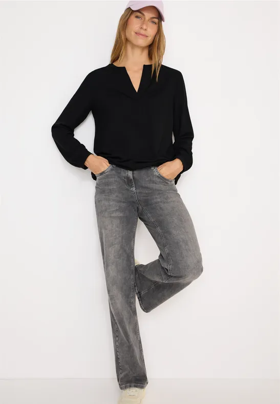 Bluse mit geschlitztem Ausschnitt und lockerer Passform